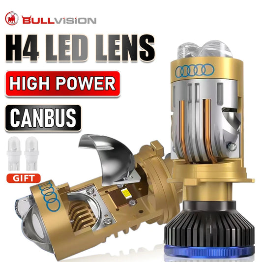Mini H4 LED Lens Headlight Projector Lenses Canbus 6500K H4 Motorcycle Car Turbo High Low Beam Bulb 12V 24V Bi LED Lens