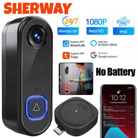 Tuya Video Doorbell Camera WiFi Wireless Outdoor Door Bell Camera AC Power HD 1080P Video Intercom Ring Doorbell Security Camera